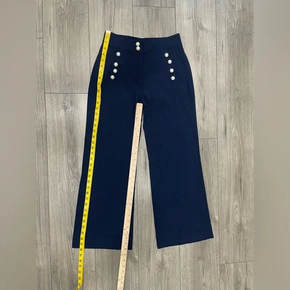 Veronica Beard Navy Blue Pearl Accent Adley Wide Leg Sailor Pants 6 - Picture 5 of 11